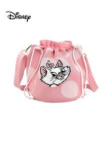 玛丽猫印花单肩包，抽绳袋时尚化妆包适合日常使用，独特的设计适合旅行和购物，是送给朋友的绝佳礼物 - 粉色 - 查看 1