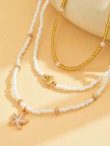 波西米亚软陶海星项链-米珠扇贝海星-适合女性日常搭配夏日沙滩 - 彩色 - 查看 4