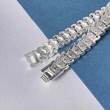 Vòng tay bản rộng mạ bạc Sterling S925 thời trang, thiết kế hình đồng xu Euro, phù hợp cho cả nam và nữ, thiết kế dây đeo đồng hồ bản rộng, chống dị ứng, thích hợp đeo hàng ngày và những dịp đặc biệt, quà tặng Giáng sinh lý tưởng - Bạc - Xem 3