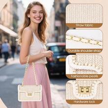 Straw Crossbody Bags For Women Summer Pearl Straw Clutch Purse Woven Shoulder Bag Vacation Handbags-0029 - Medium - 查看 3
