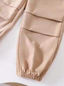 青少年男孩熊图案保暖圆领运动衫和梭织长裤套装 - 黑色 - 查看 6