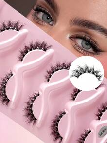 ENCHUW 5对狐狸眼假睫毛，猫眼假睫毛，透明睫毛杆，外扩睫毛头，超长蓬松，自然逼真仿貂毛睫毛 - 黑色 - 查看 1