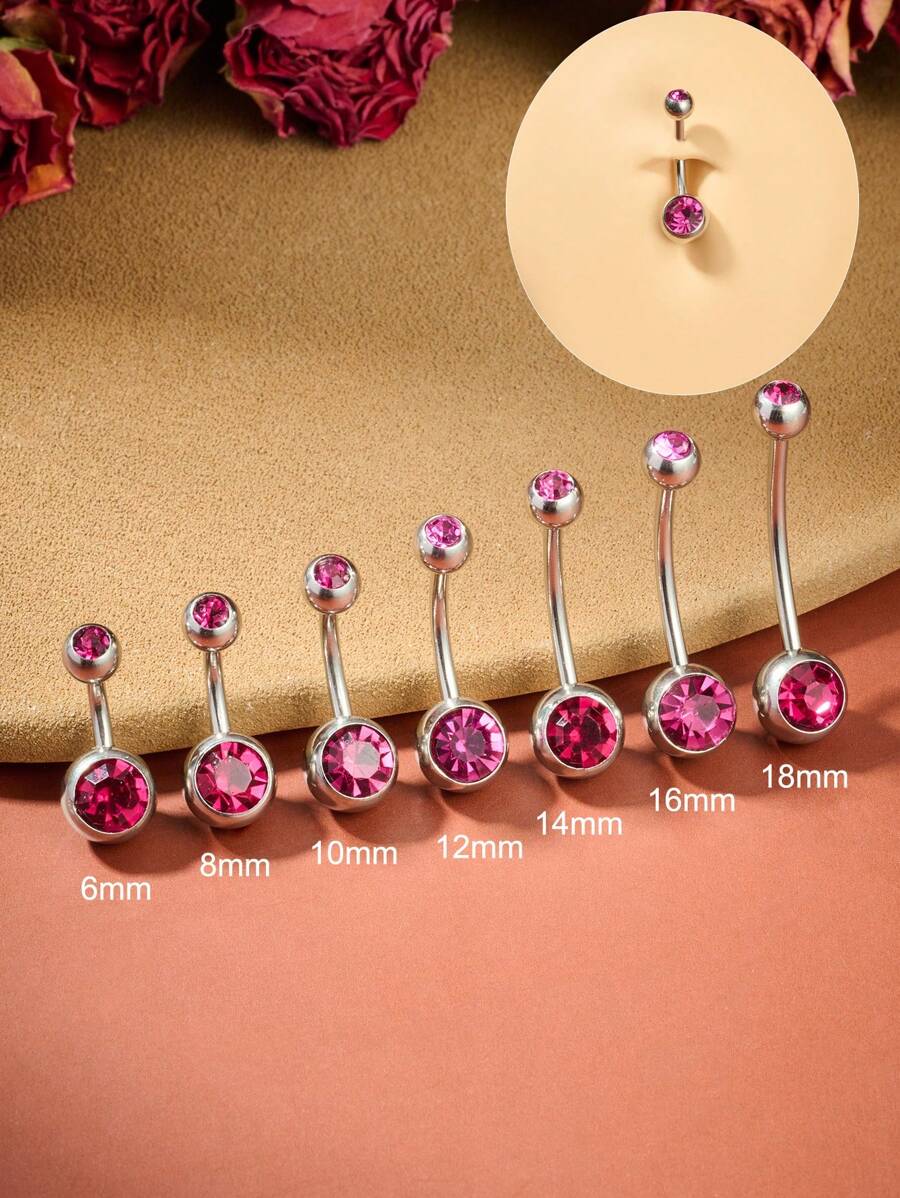 1pc 14G Stainless Steel Belly Button Ring Cubic Zirconia, Elegant Classic Belly Rings Daily Occasion Esxquisite Belly Piercings For Women Navel Piercings 6/8/10/12/14/16/18MM Bar Length, For Holiday, Daily Occasion Rose CZ