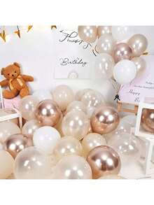 50pcs Cream White And Gold Balloons, Sand White Nude Gold Transparent Balloons, Metallic Champagne Gold Pearl White Sand Balloons, Ivory Beige Engagement Balloons, Neutral Bridal Gift Party Bohemian Decoration - Multicolor - View 2