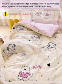 3 pièces Ensemble de literie, Housse de couette imprimée animaux de bande dessinée, Convient pour la sieste en crèche/maternelle, Retour à l'école, Chambre d'enfant, Rose/Bleu/Vert, Applicable pour les garçons et les filles, Comprenant 1 housse de couette (47*59 pouces), 1 housse de matelas (23*53 pouces), 1 housse d'oreiller (11*19 pouces) (Sans rembourrage)