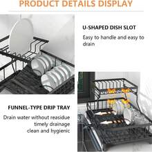 Dish Drying Rack, 2-Tiers Dish Rack Over Sink, Large Stainless Steel Kitchen Dish Drying Rack, Detachable Large Capacity Dish Drainer Organizer