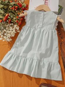 Girls' Lightweight Sleeveless Plaid Dress, Spring/Summer - Green - View 3