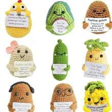 3 mini regalos divertidos y positivos, tejidos a mano para apoyar las emociones, con tarjeta frontal, decoración de escritorio con forma de girasol en maceta.