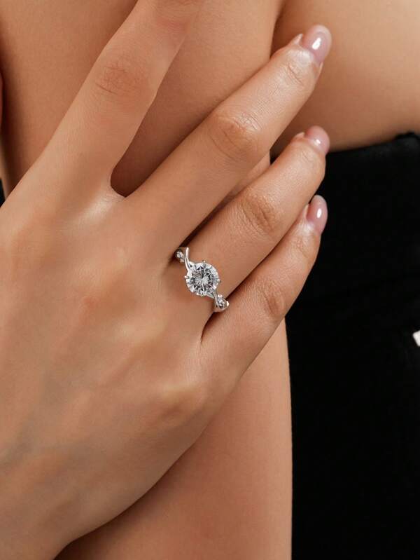 S925 Sterling Silver Fashion Shiny Main Stone Branch Cross Ring, Suitable For Proposal, Anniversary, Birthday Gift
