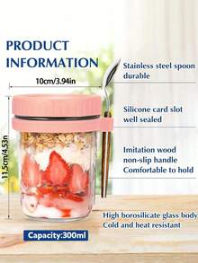 Overnight Oats Container (With Lid And Spoon) Large Capacity Sealed Container (For Milk, Cereal, Fruit) Portable Breakfast Milk Cup Women's Glass Salad/Yogurt Cup Mason Jar With Lid (For Cereal, Convenient To Carry) Graduated Vegetable & Fruit Salad Storage Container Back To School Gift - Multicolor - View 7