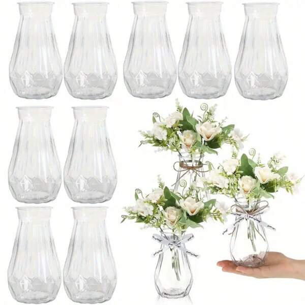 2/6/8pcs High Quality Diamond Shaped Plastic Vases, Clear For Floral Arrangements, Handcrafted, Suitable For Various Bouquets DIY, Display, Holiday & Home Decor, Ideal For Tabletop, Wedding, Party Decoration