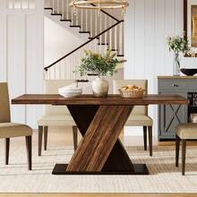Tribesigns 55-Inch Wooden Dining Table, Farmhouse Rectangle Rustic Brown Dinner Table For 4, For Small Spaces, Dining Room, Rustic Brown - Nâu mộc mạc - Xem 4