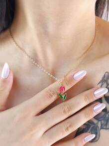 Elegant Luxury Clavicle Chain, Fashionable Fresh Tulip Romantic Floral Necklace For Women, Charming Accessories Gift, Versatile