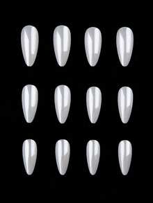 24pcs Vintage Minimalist Pure White Aurora Almond Nail Stickers For Women & Girls, Elegant Daily Street-Style Nail Wraps, Perfect For Everyday Wear, Shopping & Various Occasions - 白色 - 查看 7