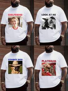 Customized Plus Size Men's T-Shirt, Personalized Graphic/Text Design, Halloween Plus Size Men's Apparel Customization, Summer Loose Fit Plus Size T-Shirt Customization. Upload Your Text/Quotes/Family/Logo/Pet Photo For Customization, Birthday/Father's Day/Valentine's Day Holiday Customization, Holiday/Birthday Gift Customization, Plus Size Men's T-Shirt, T-Shirt Graphics Customization, Summer Men's Plus Size Tops - White - View 2