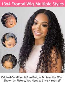 QVR QUEEN VIRGIN REMY QVR Deep Wave Lace Front Wigs 100% Human Hair 13x4 Lace Frontal Wigs Pre Plucked Glueless Super Wave Remy Human Hair Lace Closure Wig Natural Black Color 180% Density - SNatural - View 7