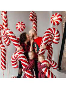 23 Peças Conjunto de Balões de Folha de Alumínio com Bastão de Doce e Redemoinho Vermelho de Natal, Decoração de Natal, Decorações de Festa de Ano Novo