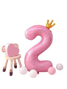 40 英寸巨型粉色皇冠铝箔数字气球（0-9）- 女婴 1 岁生日装饰、照片背景道具、氦气派对用品