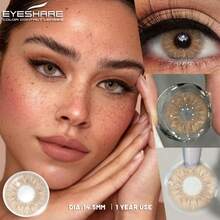 Eyeshare 1 对全新彩色隐形眼镜，适合眼睛自然蓝镜片紫色镜片灰色隐形眼镜棕色镜片年度软镜片万圣节服装角色扮演 - 棕色 - 查看 3