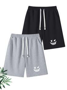 2 Stücke/Set Herren Sommer lässige Sportshorts, Mehrfarbige Optionen, modisches personalisiertes Druckdesign, Shorts mit Tunnelzug, tolles Geschenk für Ehemann, Freund, geeignet für Golf, Angeln, Basketball, Camping, Fitness, Schwimmen und Strand - Verschiedenfarbig - Übersicht 1