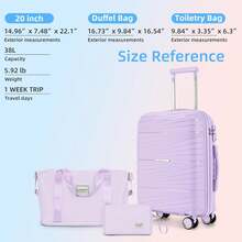 Carry On Luggage 22x14x9 Airline Approved, 20 Inch Hardshell & Lightweight PP Carry On Suitcase For Women With Spinner Wheels TSA Lock, Lavender - Lavender - View 8