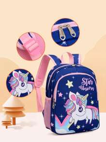 1 pieza Mochila de estudiante de color contrastante con estilo coreano de moda y lindo diseño de unicornio, casual y versátil, adecuado para cualquier ocasión, mochila de viaje ligera, apta para alturas de 90-130cm, correas de hombro cómodas y ajustables, adecuado para uso al aire libre, viajes, escuela, un regalo ideal para el regreso a clases