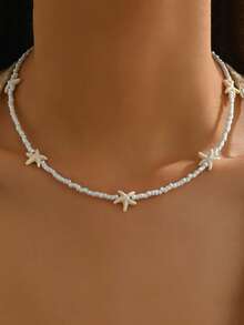 波西米亚软陶海星项链-米珠扇贝海星-适合女性日常搭配夏日沙滩 - 彩色 - 查看 12