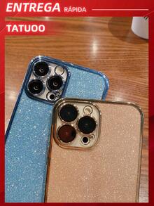 1PC Electroplated Glitter Paper Transparent Phone Case Drop-Proof Soft TPU Cover Compatible With IPhone16 Pro Max/16Pro/16Plus/16/15/14/13/12/11 - Vàng - Xem 5