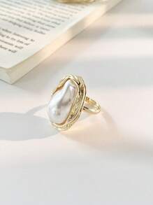 Vintage Irregular Pearl-Look Ring Women's Knuckle Rings, Unique Fashion Open Tail Ring Design