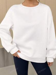 Plus Size Plain Round Neck Long Sleeve Casual Sweatshirt, Autumn/Winter