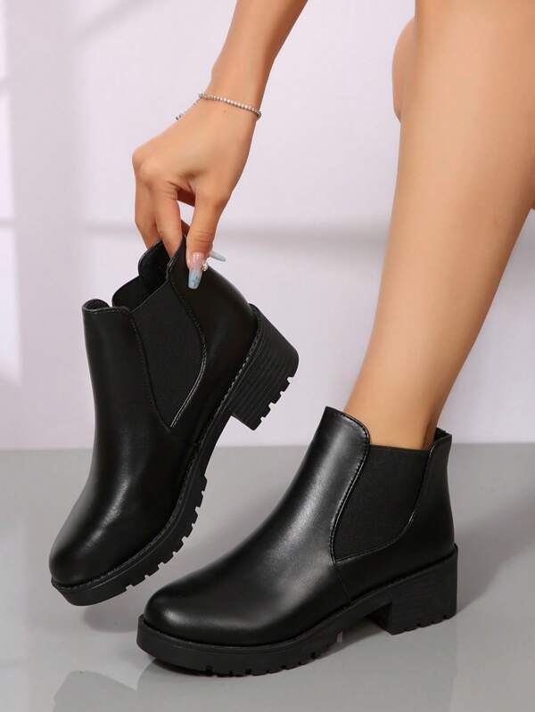 Women's Fashion Boots, Slip-On Vintage British Style Chunky Heel Ankle Boots, New Elegant Quilted Outdoor Boots For Autumn/Winter