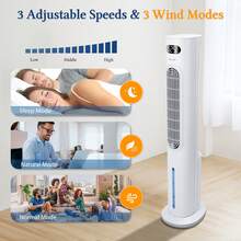 1 件三合一塔式风扇、加湿器、蒸发式冷却器，带遥控器、6 升水箱、LED 显示屏、摆动、定时器、3 种模式、3 种速度、低噪音、手柄、儿童锁、节能、白色 - 查看 4