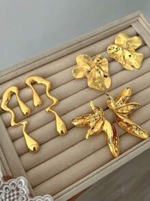 3 Paar Blumen, Perle Tränenform, unregelmäßige geometrische strukturierte Herz-Form Metall Statement Creolen, modisch, süß, elegant, vintage Design, geeignet für Feiertags-Partys, Dates, täglichen Gebrauch (ohne Schmuckkasten)