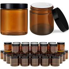 4 Oz Amber Glass Jar With Lids, 48 Pack Small Glass Candle Jars With Lids & Sticker, Empty Cosmetic Containers For Sample, Cream, Spice, Lotion, OintmentsSHEIN - 黑色 - 查看 1