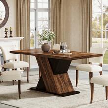 Tribesigns 55-Inch Wooden Dining Table, Farmhouse Rectangle Rustic Brown Dinner Table For 4, For Small Spaces, Dining Room, Rustic Brown - Nâu mộc mạc - Xem 10