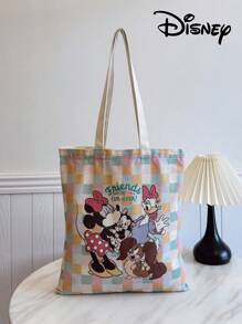 Disney 1 bolso de lona con diseño de Mickey/Winnie the Pooh/Goofy/Pluto/Minnie/Donald Duck/Daisy, bolso de hombro casual de playa, de gran capacidad y reutilizable para compras, con estampado floral para mujer, ideal para uso diario, salidas, compras o vuelta al colegio