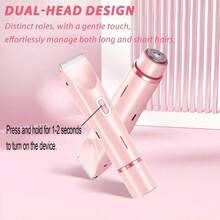 二合一粉色双头比基尼修剪器电动剃须刀，干湿两用，适用于全身脱毛，包括比基尼线、腋下、腿部、手臂、面部，电池续航时间长，可充电，低刺激刀片，符合人体工学的手柄，可调节修剪器，650mAh电池 - 粉色 - 查看 3