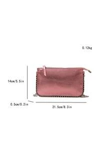 Women's Beaded Chain Strap Crossbody Bag, Retro Solid Color Faux Metallic Envelope Clutch Purse For Party , Pink - Pink - View 6