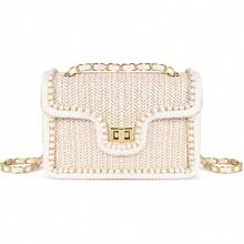 Straw Crossbody Bags For Women Summer Pearl Straw Clutch Purse Woven Shoulder Bag Vacation Handbags-0029 - Medium - 查看 1