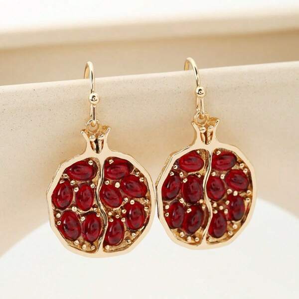 1 Pair Bohemian Red Pomegranate Earrings For Women - Vintage European Style Dangle Earrings, Perfect For Daily Wear & Holidays, Ideal Gift For Mother's Day/Anniversary (Best Present For Mom & Elderly)