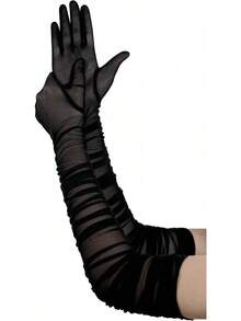 Women's Long Stretchy Ruched Mesh Tulle Sheer Gloves Costume Opera Party 1920's Dance Gloves