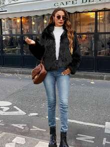 1 Stück Damen einfarbige Kunstpelz Jacke, für Geburtstagsparty, Feiertage, Abenddate, Lässig Kleidung, Reisen, langärmlig, Herbst/Winter