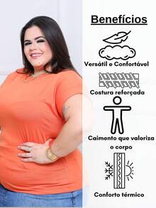Blusa Plus Size Feminina Manga Curta Japonesa Viscolycra Confort Estilo Elegante - Laranja - Visão 4