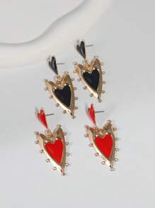 2 pares de pendientes de acero de titanio con diseño exagerado para uso diario, pendientes de acero inoxidable chapados en oro de 18k con borde de perla y forma de corazón múltiple