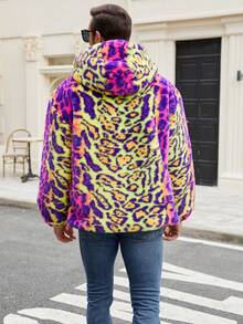 Men's Colorblock Fleece Hooded Short Jacket, Autumn/Winter