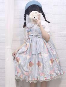 1 件甜美日式蝴蝶结装饰洛丽塔连衣裙，适合角色扮演、派对、节日、情人节礼物、万圣节专用连衣裙 - 彩色 - 查看 5