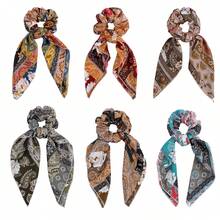 Scrunchie Hair Accessories - Chiffon Hair Scarf Bandana, Scrunchies, Ribbons, Ponytail Holders, And Bow Scrunchies For Women (6PCS) - Paisley2 - View 7