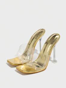 Women's Open Toe Slip-On Transparent High Heel Sandals, Fashionable And Breathable For Summer Season
