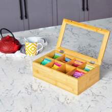 Boîte de rangement et organisateur de thé en bambou avec couvercle magnétique - fenêtre en acrylique transparent pour une vue facile - Récipient à thé en bois durable avec 8 compartiments réglables - Boîte de rangement multifonctionnelle au fini bois empilable pour sachets de thé