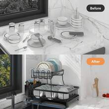 Dish Drying Rack, 2-Tiers Dish Rack Over Sink, Large Stainless Steel Kitchen Dish Drying Rack, Detachable Large Capacity Dish Drainer Organizer